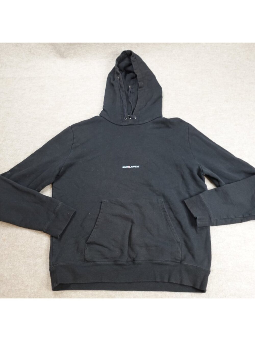 Yves Saint Laurent Mens Sweater Black Hoodie Spellout Made in France